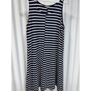 Lilla P Women's Navy & White Midi Cotton Modal Scoop Neck Tank Dress Size Medium